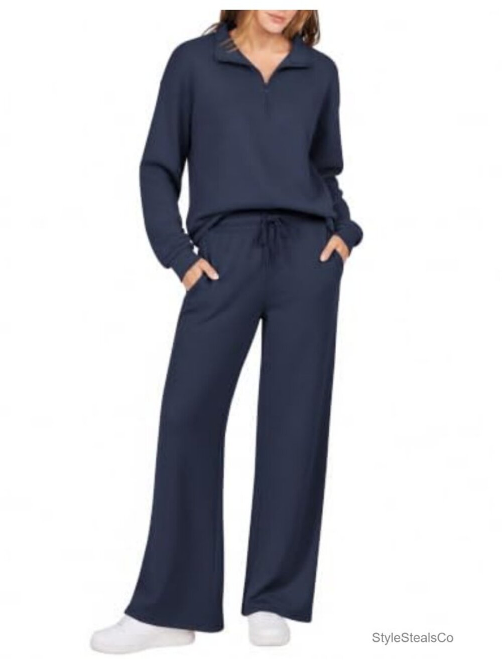 2 Piece Lounge Set Half Zip Wide Leg Pants Women's Matching Fall Outfit
